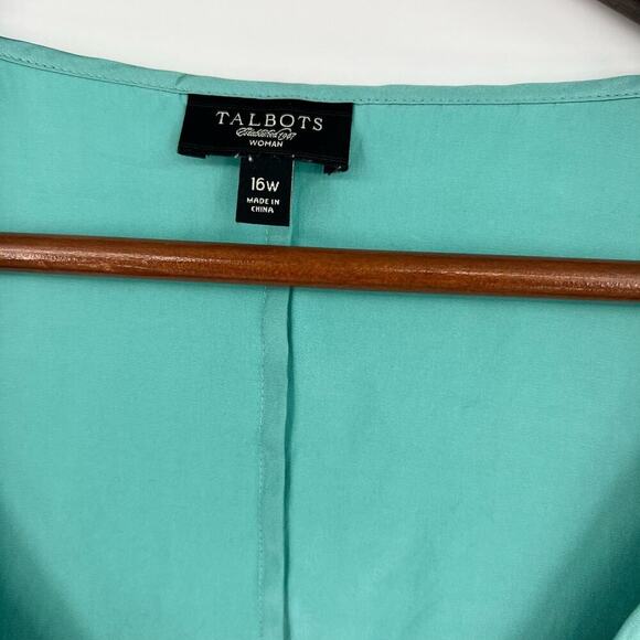 Talbots 100% Silk Ruffle Tiered Sleeveless Top Blouse green blue plus size 16W - Picture 3 of 6